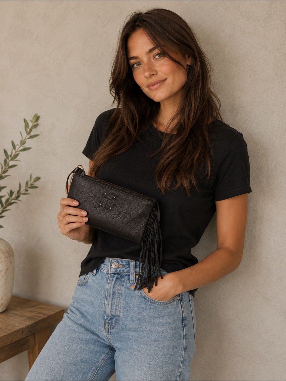 STS Black Leather Fringe Wallet